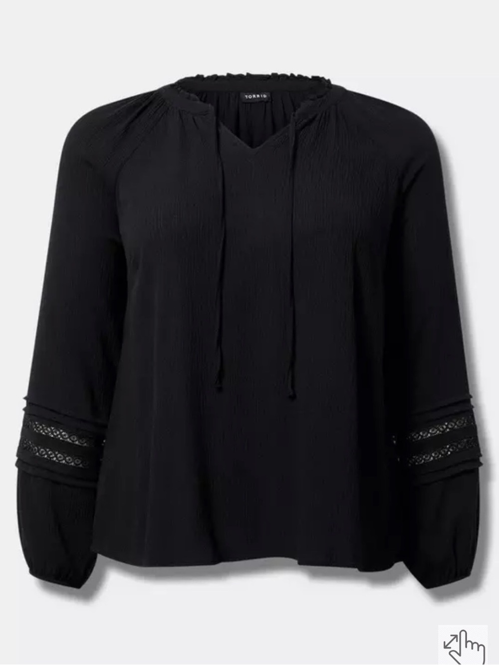 torrid Black Lace-Insert Peasant Blouse